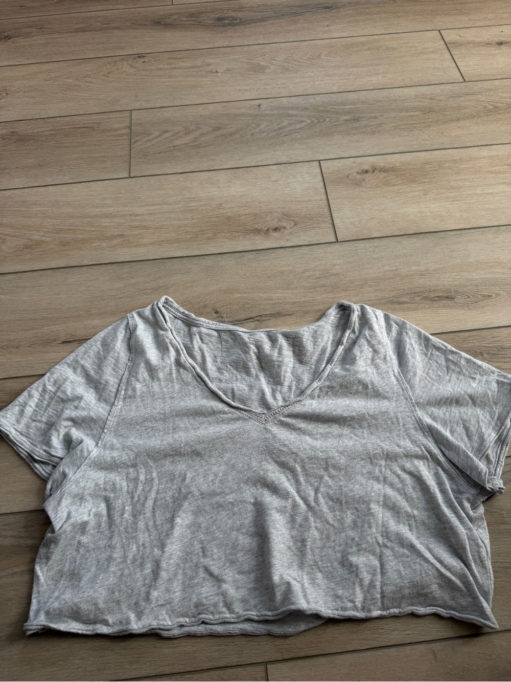 aerie Light Gray V-Neck Cropped Tee